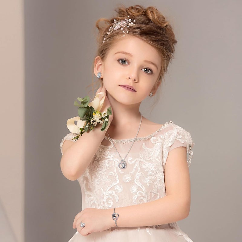 Herdear 4 Pcs Girl Unicorn Axolotl Jewelry Set Bracelet Ring Stud Earring Crystal Pendant Jewelry for Christmas Toddler Gifts - Image 4
